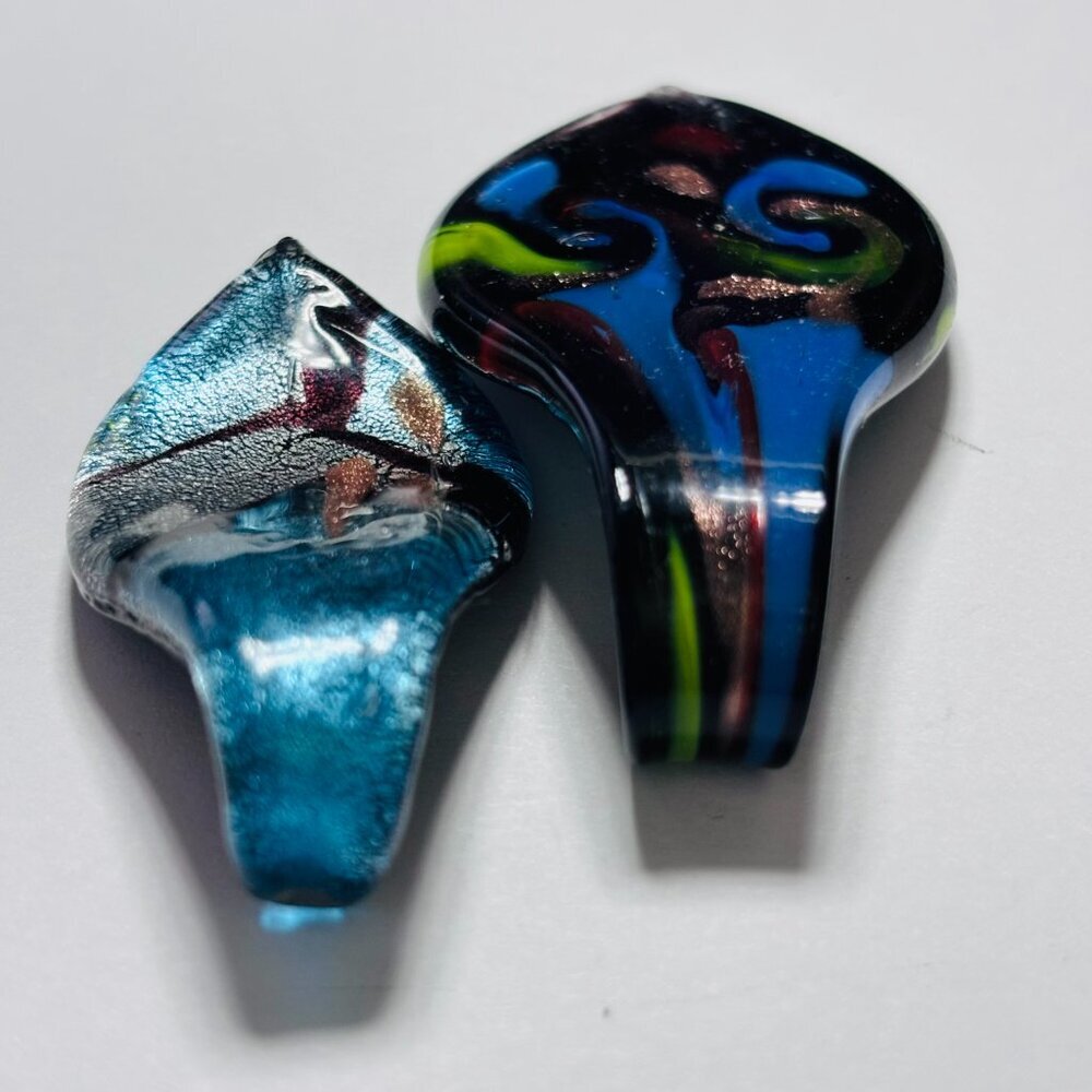 Hand Blown Art Glass Pendant Set Teardrop & Donut Blue - Picture 5 of 8